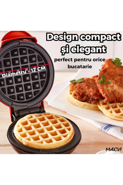 MACVI Macvi® mini waffle maker for waffles with non-stick plates, light indicator, compact design, red