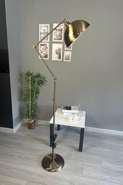 Bamyum Eskitme Renk Mafsallı Lambader Modern Dekoratif Metal Oturma Odası