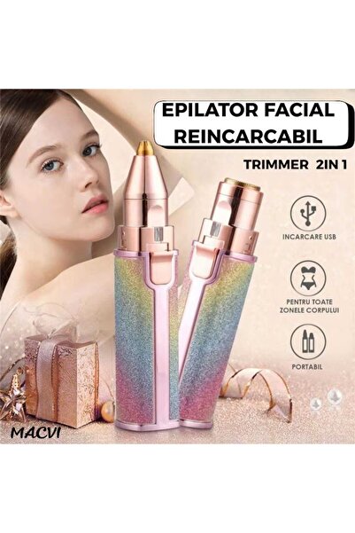 MACVI Epilator Facial Macvi® Reincarcabil 2in1 Sprancene si Puf, Iluminare LED, Portabil, USB