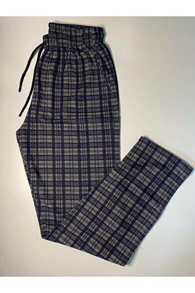 DÜVEN Anthracite Unisex Cotton Pajama Bottoms with Pockets and Plaid Pattern