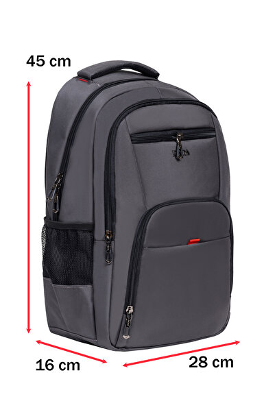 Dada Unisex Gri Okul Sırt Çantası Orta Boy USB Type-C Laptop Bölmeli Su Geçirmez Kumaş Lise Üniversite