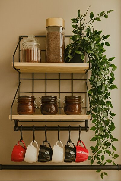 keyfisepet en keyifli sepet 2 Katlı Duvara Monte Metal Raflı Kupa Askılığı Mutfak Organizeri Bardak & Tabak Düzenleyici