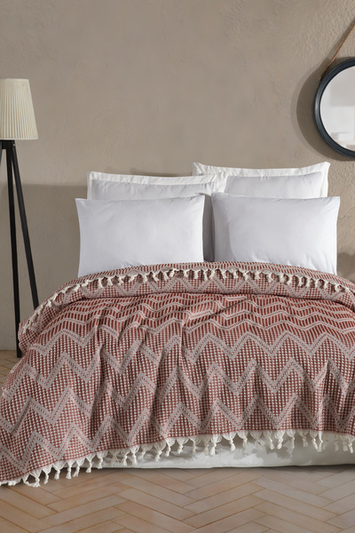 Enlora Home Çok Amaçlı Pike Takımı Çift Kişilik Zigzag Kiremit (Tam Takım)