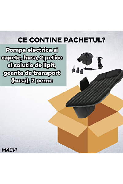 MACVI Macvi® Car Inflatable Mattress with Cushions and Balance Support, for the Back Seat, Black