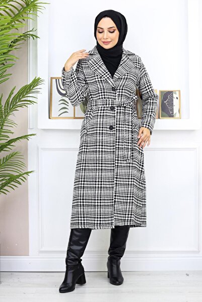 Missvalle Plaid Şanel Kaşe Coat Black 19137
