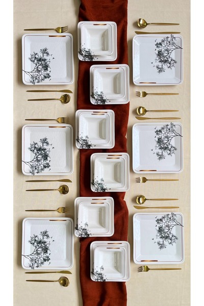 Erbaşlar Lüx Seramik Dilek Ağacı 18 Parça 6 Kişilik Yemek Takımı, Seti