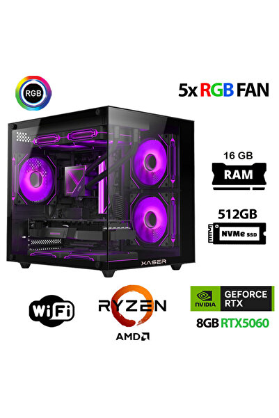 XASER Eco X150 Ryzen 5 5500 16GB Ram 512GB M.2 NVMe SSD 8GB RTX5060 Oyuncu Ma...
