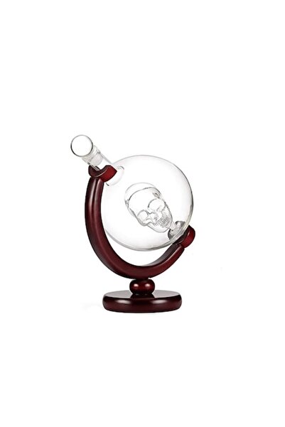 Doty Set decantor Skull Power, design cu craniu, suport din lemn, materiale d...