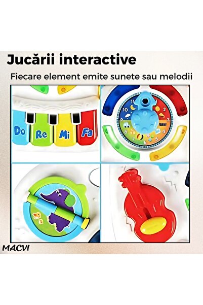 MACVI Masa Activitati Macvi® 2in1 bebelusi cu muzica, lumini si butoane educative, picioare detasabile