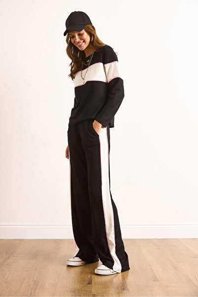 Olalook Kadın Siyah Modal Renk Bloklu Eşofman Takımı ETKM-0000084