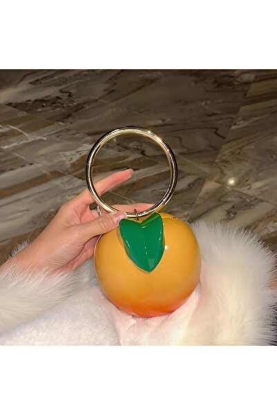 Just Pretty Corner Chic French Acrylic Mini Peach Clutch – Elegant Crossbody Bag with Gold Ring Handle