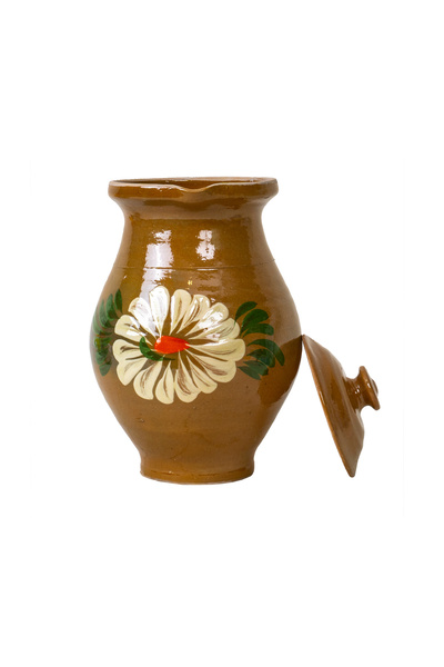 Z-Tools Cană de lut, capacitate 1L, pictată tradițional, cu capac EXT10166