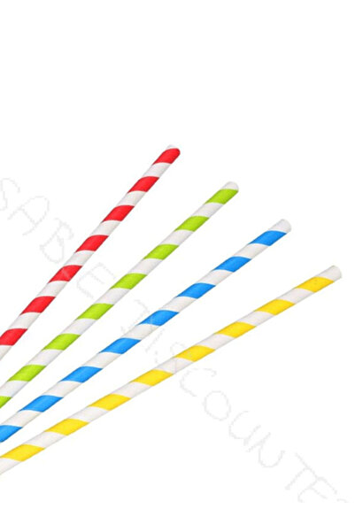 Femy KOPYA - Kağıt 6*195 Renkli Çizgili Kağıt Pipet, 80 Adet