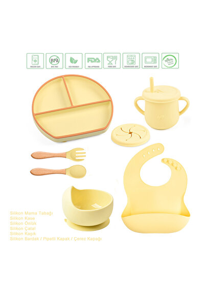 jojobebek Premium Güvenli Bebek Vakumlu Silikon Beslenme Mama Seti, Sarı Renk...