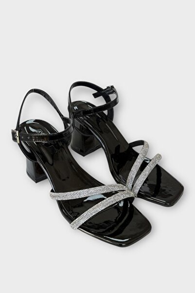 Liger Women's Double Strap Stone Detail Heeled Shoes Black