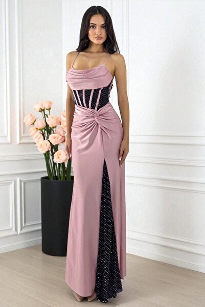 FashionForYou Μακρύ βραδινό φόρεμα SYREN, σε δύο αποχρώσεις και παγιέτες, ροζ...