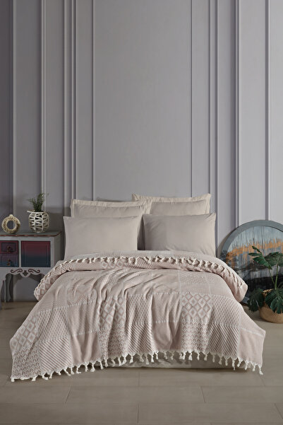 Enlora Home Çok Amaçlı Pike Takımı Çift Kişilik Patchwork Bej (Tam Takım)