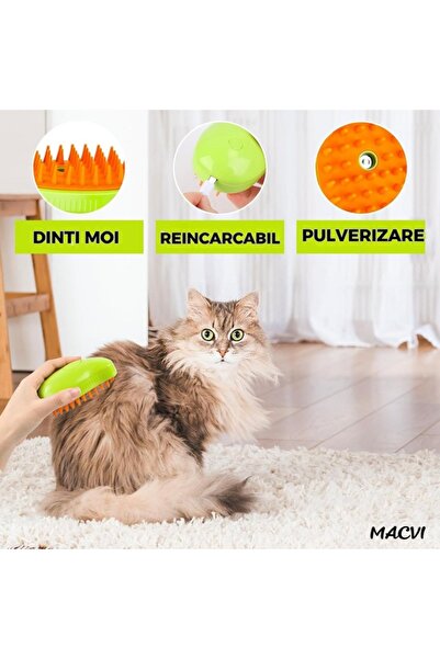MACVI Perie Multifunctionala Macvi® 3-in-1 pentru Animale, Aburi, Dezodorizare si Ingrijire Blana