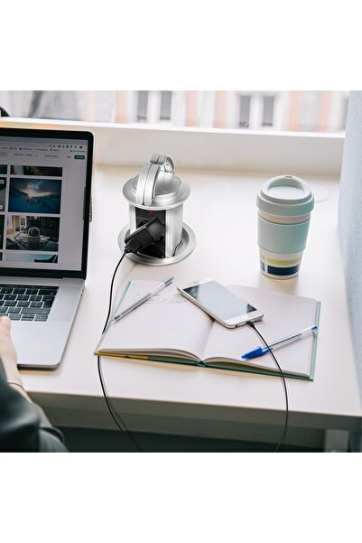 LogiLink Ενσωματωμένη πολύπριζα LPS235A, 3 πρίζες, μηχανισμός ανύψωσης/καθόδου, ασημί/μαύρο/λευκό