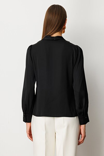 Ekol Double Breasted Collar Front Pleated Blouse