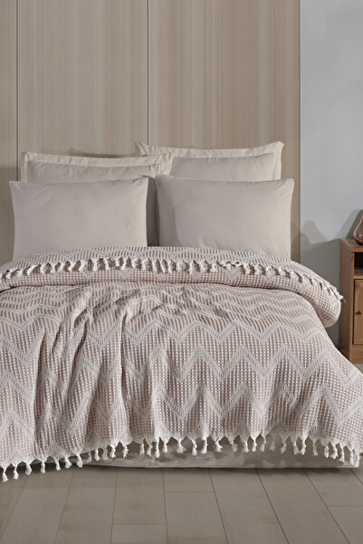 Enlora Home Çok Amaçlı Pike Seti Çift Kişilik Zigzag Bej (3 Parça)