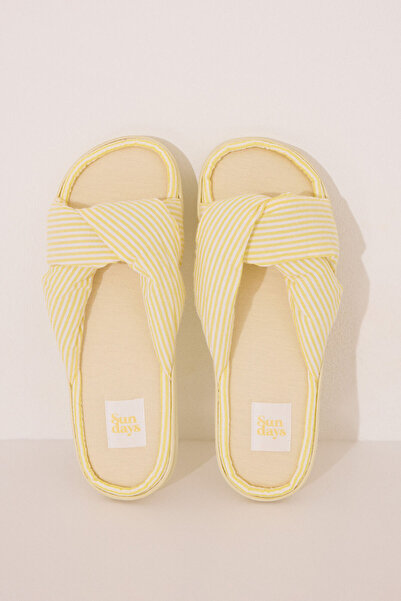Women Secret Açık ayak sarı çizgili ev terliği