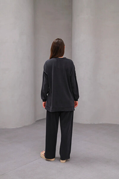 BZ BUTİK Knitted Cupra Fabric Patterned Double Set with Mesh Fabric Details