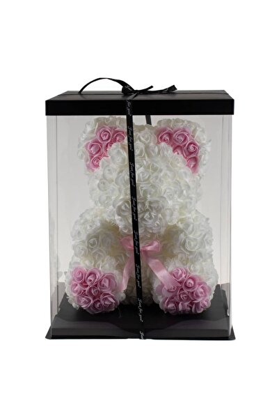 LOVE Ursuleț cu trandafir din spumă + cutie, 35 cm, alb-roz pal CD4084-2_24