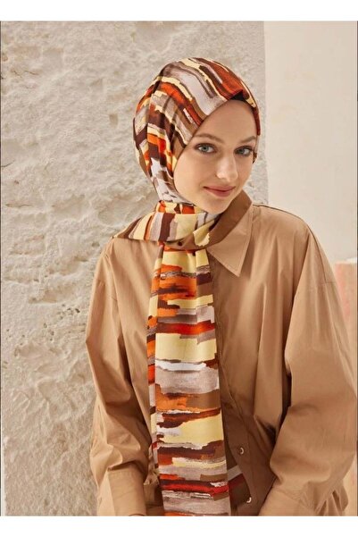 PİRAMİT CARDİON MEDİNE İPEĞİ ŞAL PASTEL MODEL KREM KİREMİT