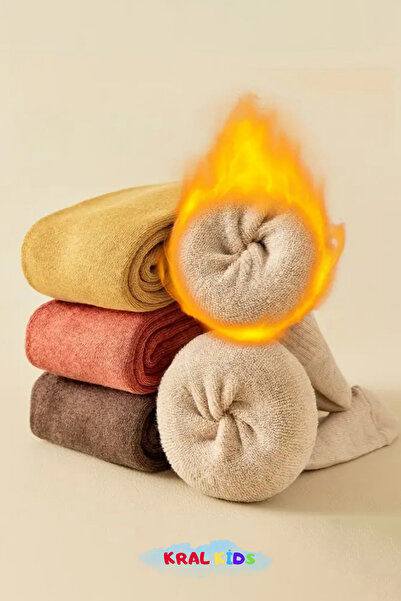 KRAL SOCKS Girl - Boy 5 Pairs of Children's Thermal Socks - Winter Thick Terry Cotton, Colorful Set