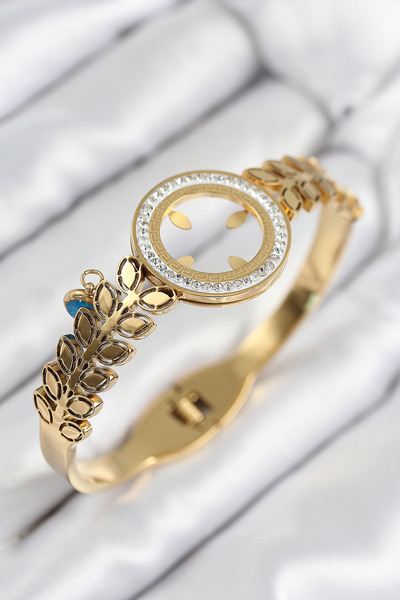 Clariss 316L Steel Zircon Stone Quarter Insertable Gold Color Handcuffs