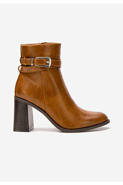 B T Shoes Camelové kotníkové boty na podpatku Reica