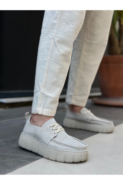 BOA BA0676 BOA Krem Keten Yüksek Taban Erkek Yazlık Ayakkabı