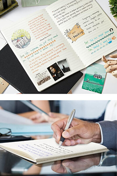 inkglo Set de caiete cu copertă rigidă gri, cu pagini goale cu linii în carouri, caiet cu copertă flexibilă