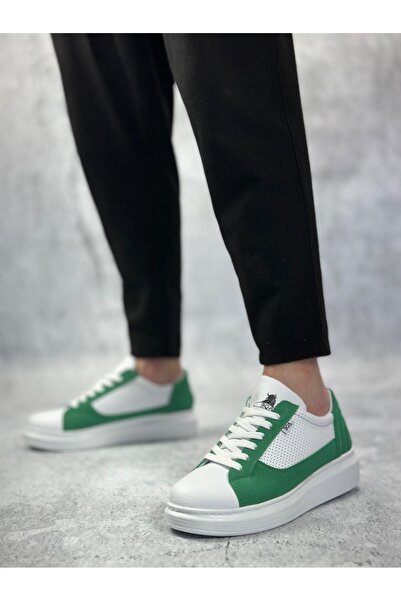 BOA Ba0423 Thick High Sole White Green Lace-Up Sports Men's Shoes