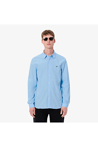 Lacoste قميص بوبلين قطني مطاطي بقصة ضيقة - CH5620-00-HBP