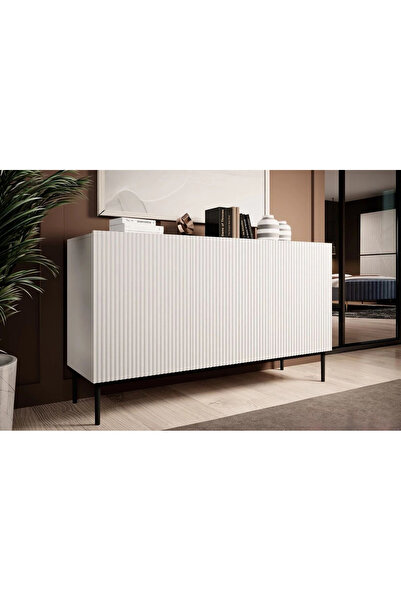 EGEALP MOBİLYA Beyaz Modern Çizgi Kapaklı MDF Konsol - 120x40x60 cm