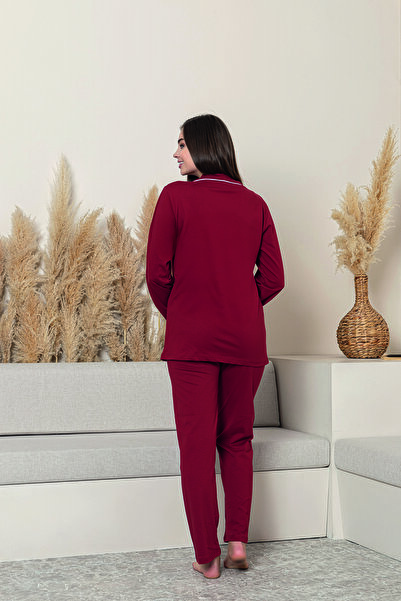 Line Smart Жіночий 100% органічний бавовняний сорочковий комір на ґудзиках, довгі рукави, натуральний піжамний комплект