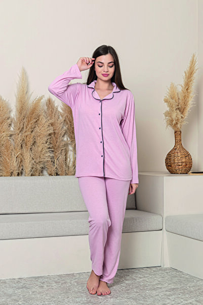Line Smart Жіночий 100% органічний бавовняний сорочковий комір на ґудзиках, довгі рукави, натуральний піжамний комплект