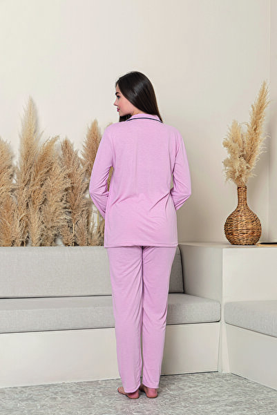 Line Smart Жіночий 100% органічний бавовняний сорочковий комір на ґудзиках, довгі рукави, натуральний піжамний комплект