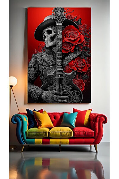 özkacar ARTĂ SĂLTĂRĂTOARE CU GUITARĂ CU SKELET, tablou pe pânză pentru decora...