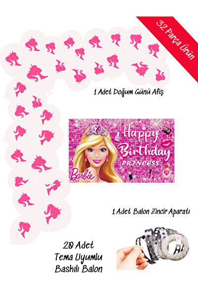 snowparty bArBie Balon Ve Afişli Doğum günü Parti Süsleri Zincir Balon Seti