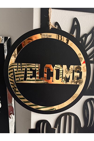Numa Concept Welcome Door Ornament Black Mdf Gold Plexi Laser Cut 30X30 cm