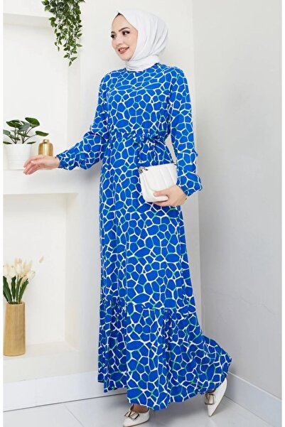 glanour Γυναικείο καλοκαιρινό μουσουλμανικό φόρεμα με ζώνη από υφαντό βισκόζη