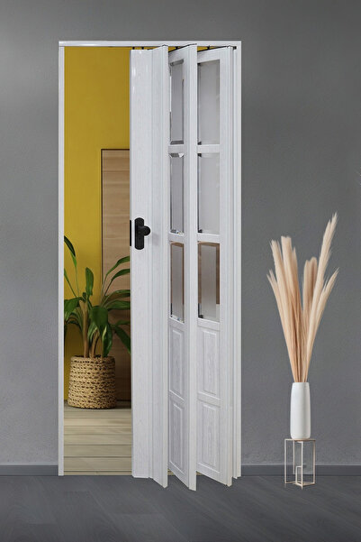 homenter Katlanır Camlı Beyaz Akordiyon Kapı - 86x203 cm