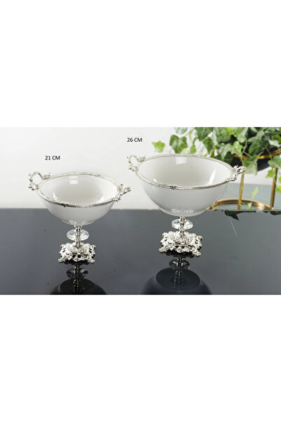 BULUTHOMEAKSESUAR 2 Piece Porcelain Footed Salad Bowl Set Silver