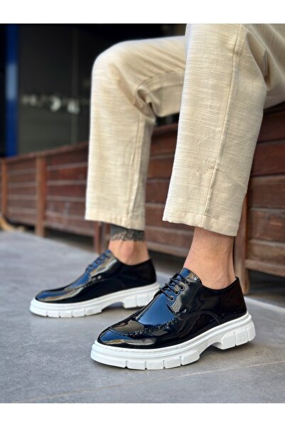 BOA Ba0237 Lace-Up Patent Leather Classic High Sole Black Casual Men's Shoes