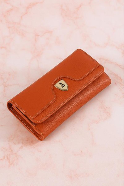 Foxer Milano Genuine Leather Women's Card Holder and Wallet with Gold Detail