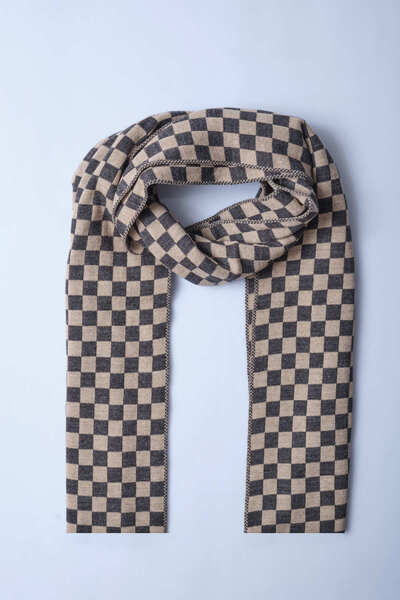 Sebir Moda Checkered Patterned Children's Scarf (Ages 5-10, 30X140Cm)