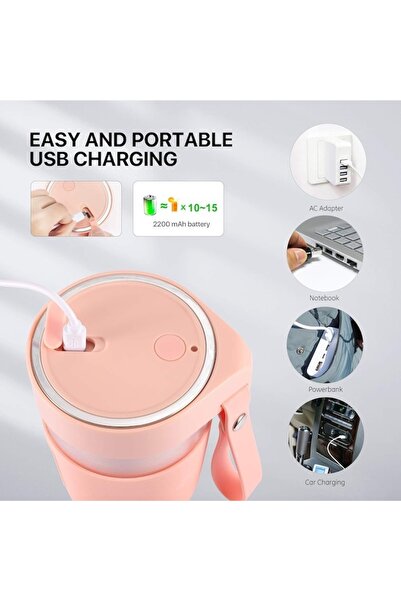 FOXMAG24 Φορητό μπλέντερ για smoothies, 350ml, επαναφορτιζόμενο USB, στεγανό, ατσάλινη λεπίδα, ροζ